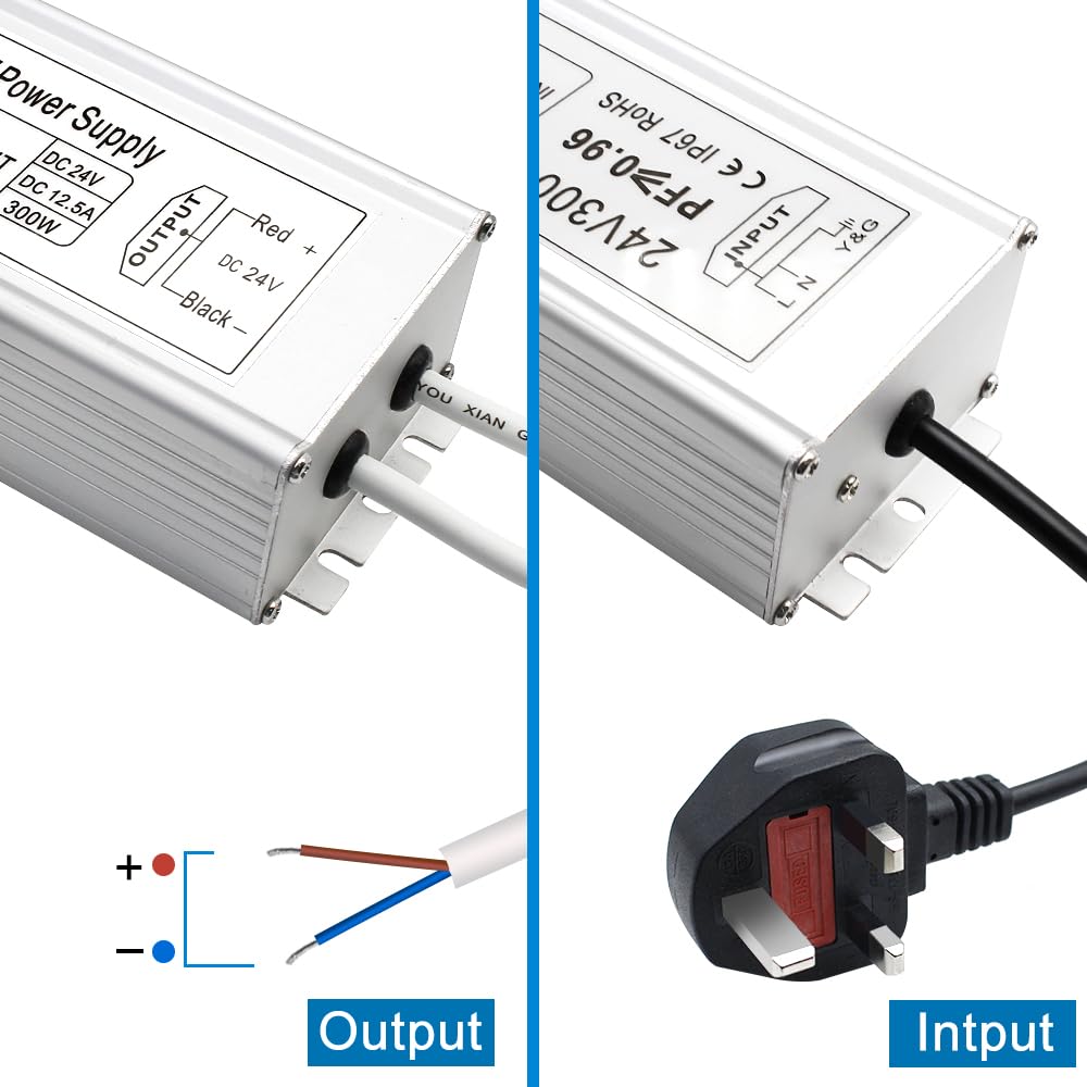 inShareplus 24V 300W LED Power Supply | IP67 Waterproof Outdoor Driver