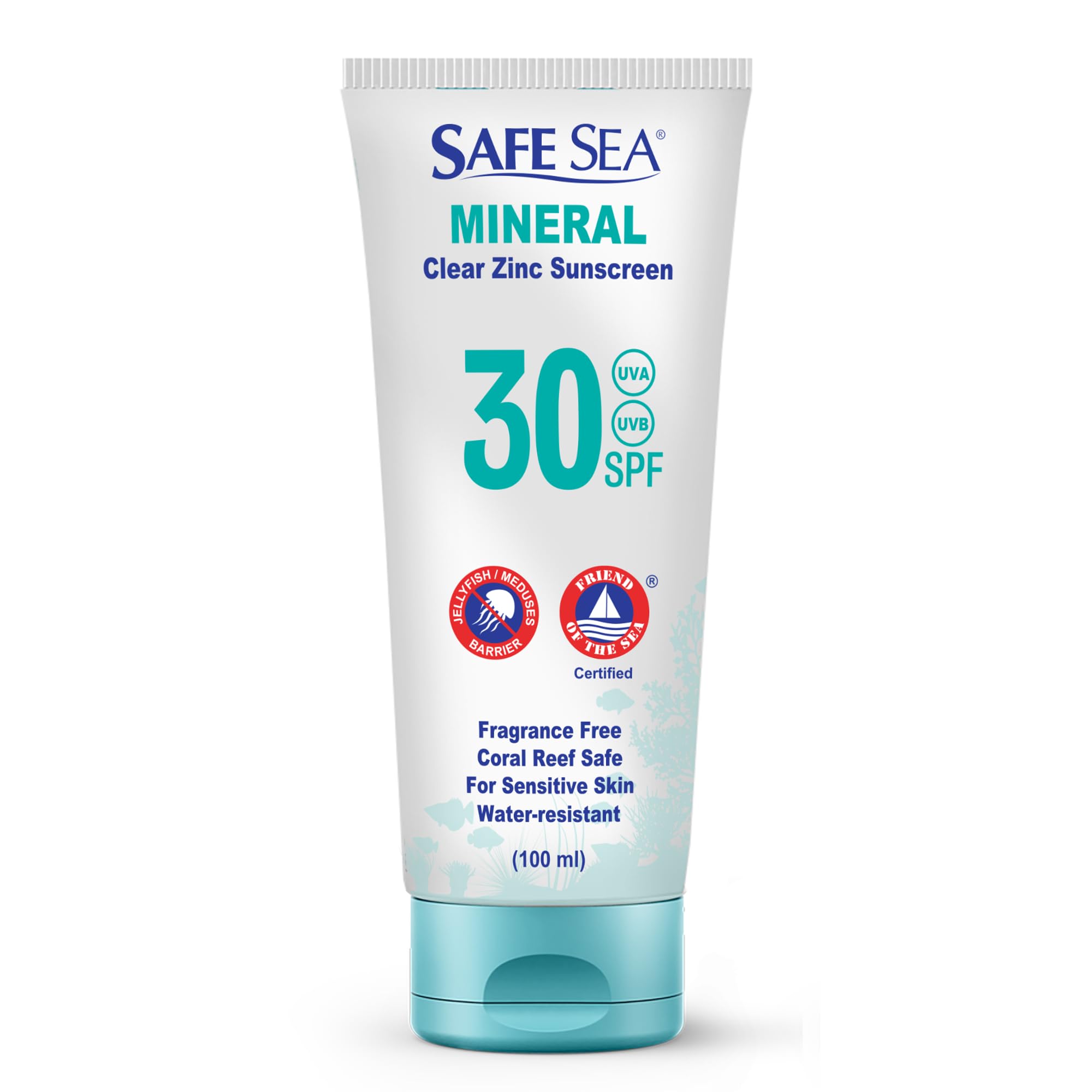 Safe Sea SPF 30 Zinc Oxide Mineral Sunscreen - Anti-Jellyfish Sting - 100ml
