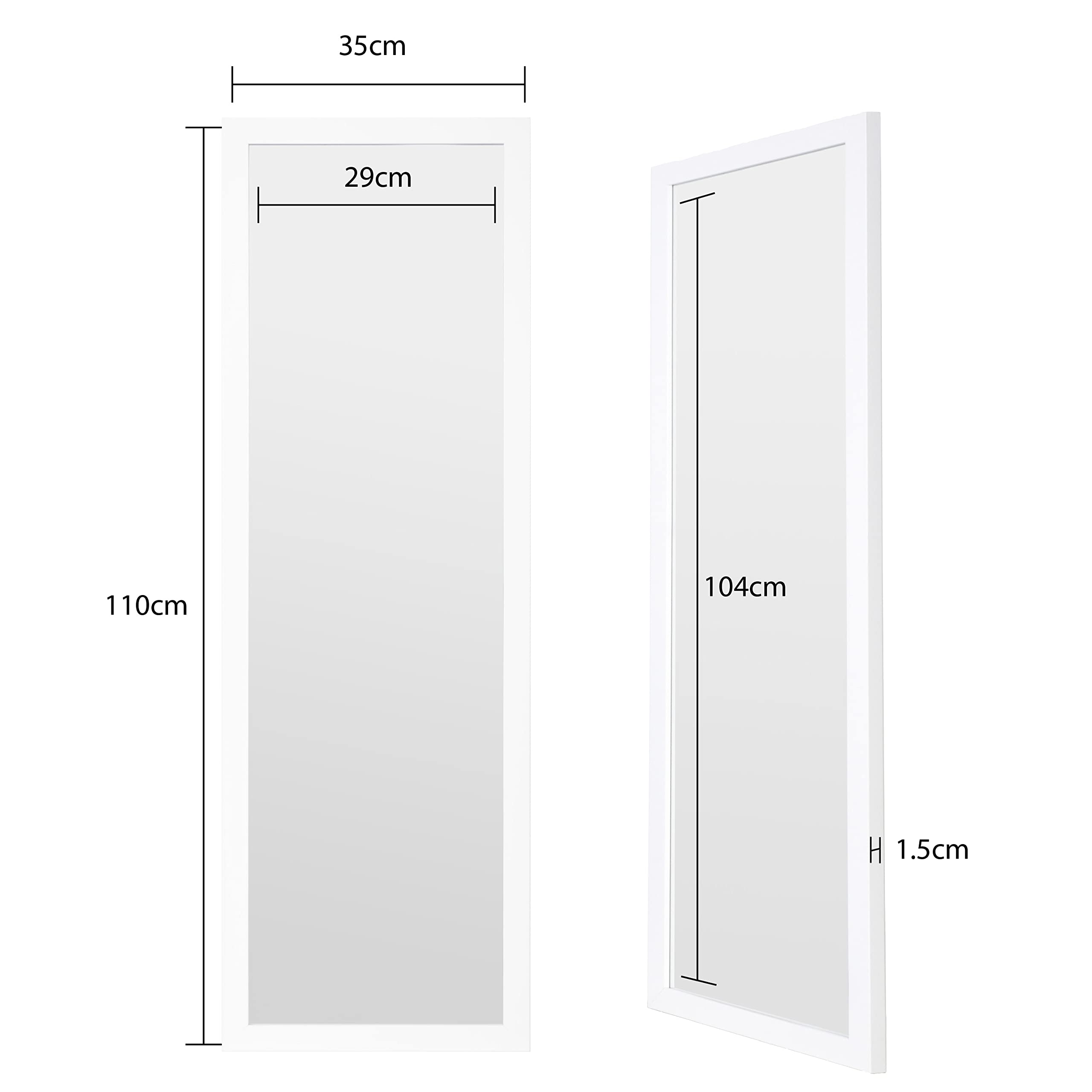 Jolof Store Full Length White Wooden Wall Mirror - 35x110cm