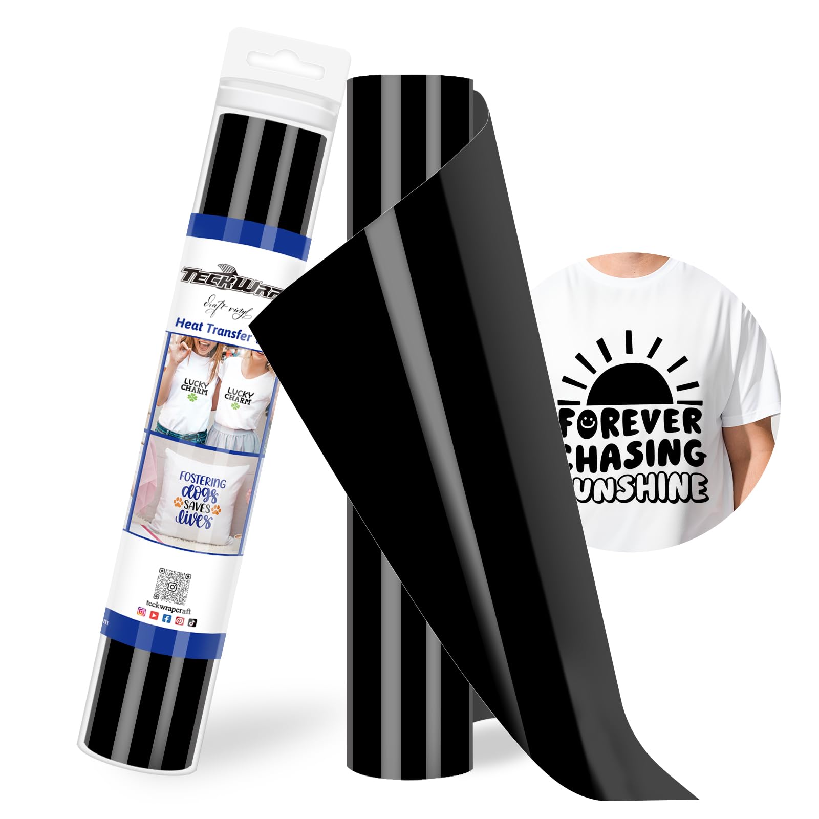 TECKWRAP Matte Black HTV Heat Transfer Vinyl Roll - 12" x 10ft Iron On