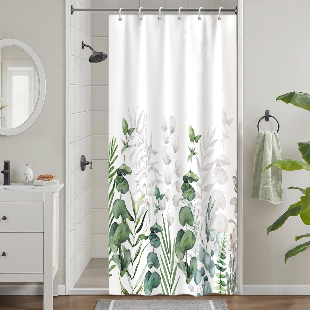 Uiiooazy Eucalyptus Stall Shower Curtain - Waterproof Polyester Green Leaves