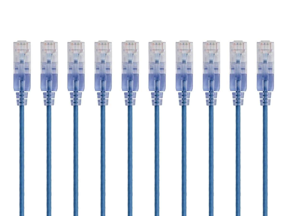 Monoprice SlimRun Cat6A Ethernet Patch Cable - 10G Blue 1ft (10-Pack)