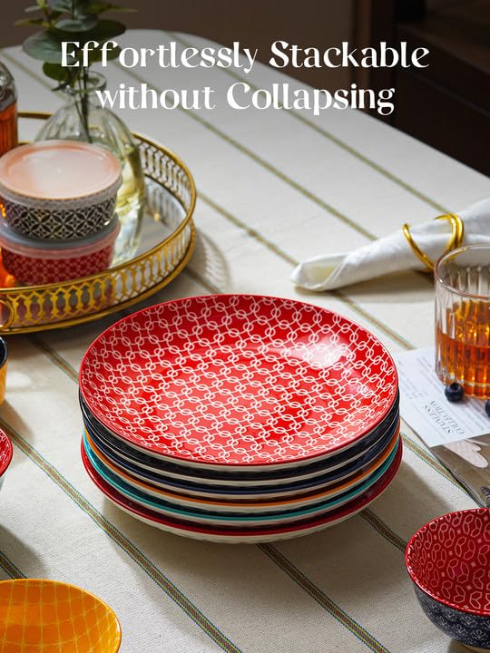 DOWAN 21.6cm Ceramic Side Plates – Set of 6 Colorful Geometric Dessert Plates
