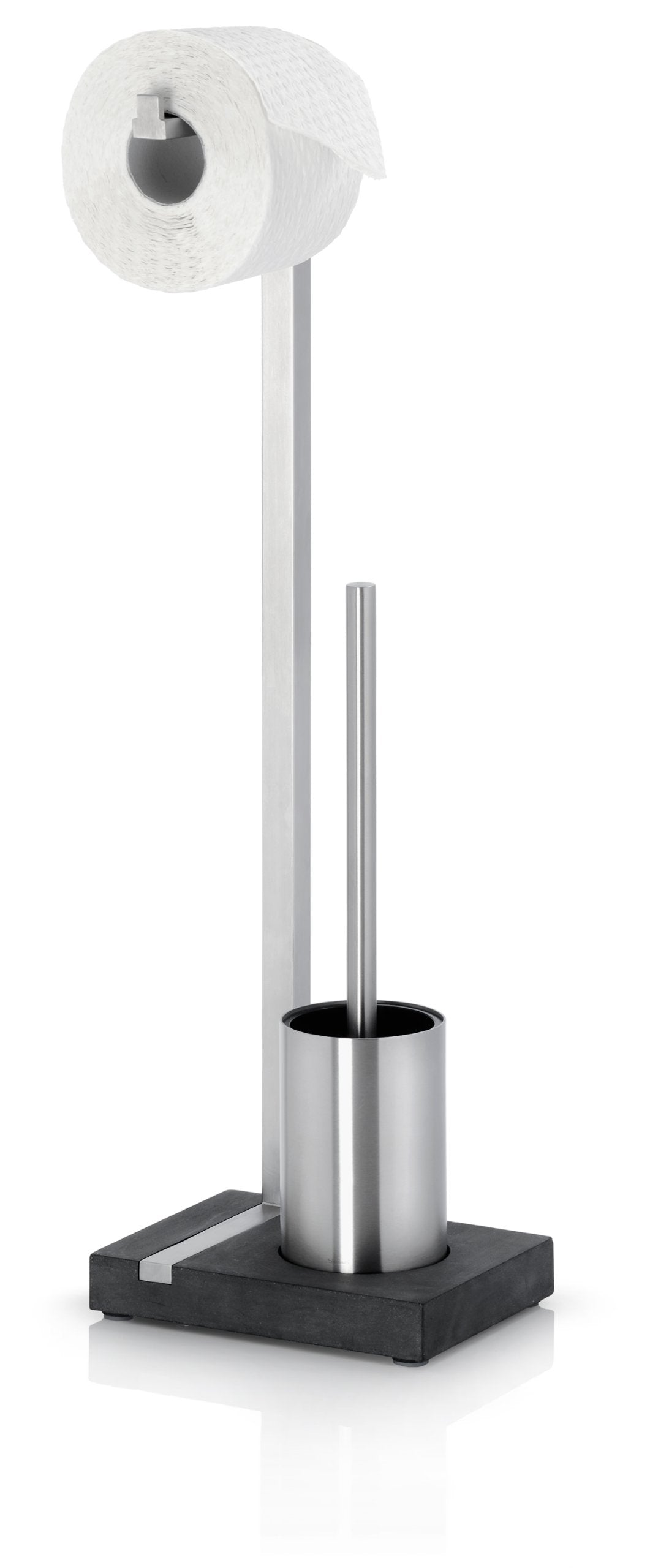 Blomus Menoto Toilet Paper Holder and Brush Stand | Matt Stainless Steel