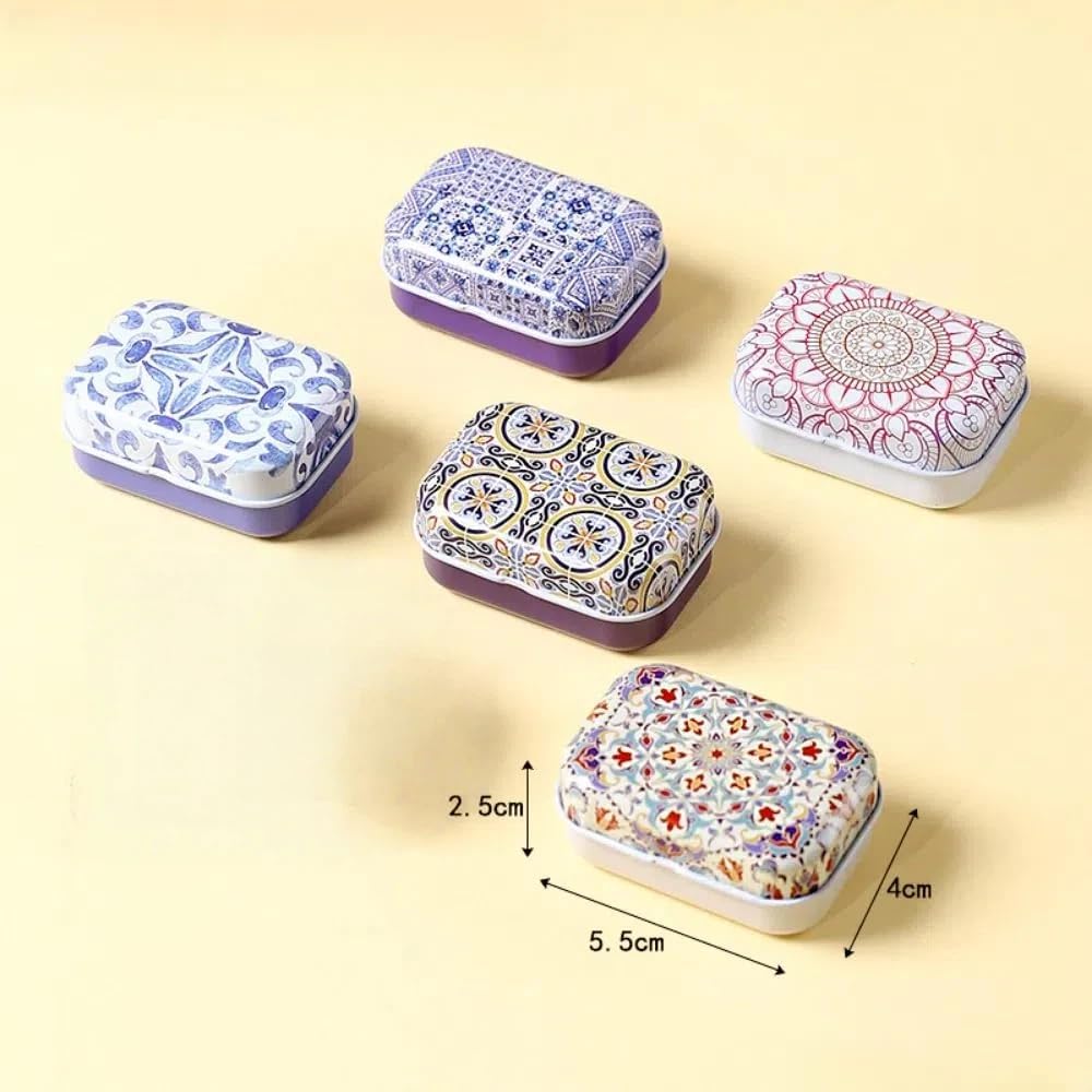 CCUUHJ 8 Pack Rectangular Small Tin Box Metal Hinged Tins for Candies Jewelry, 6X4X2.5 CM Ethnic Pattern - image 2