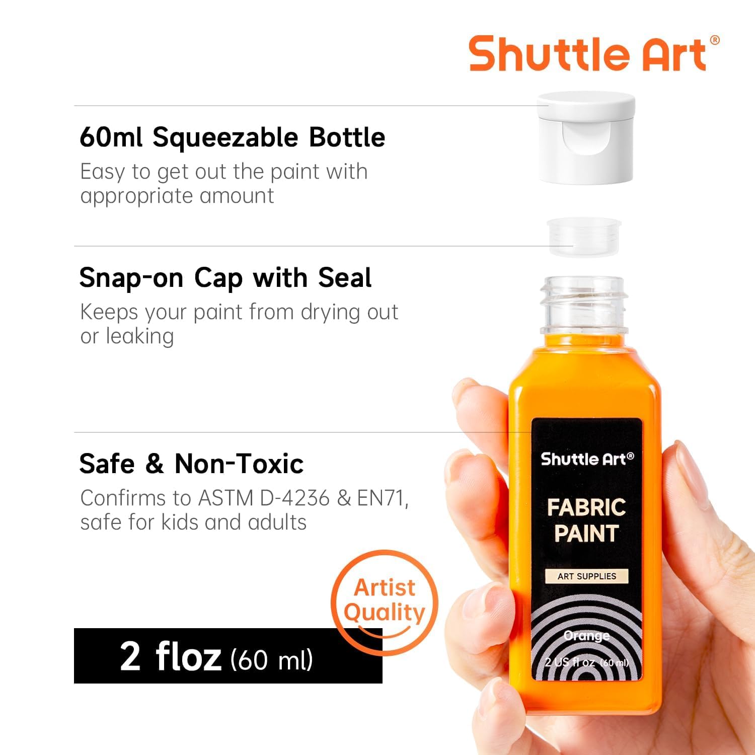 Shuttle Art Permanent Fabric Paint Set - 24 Colors for Clothes & Shoes