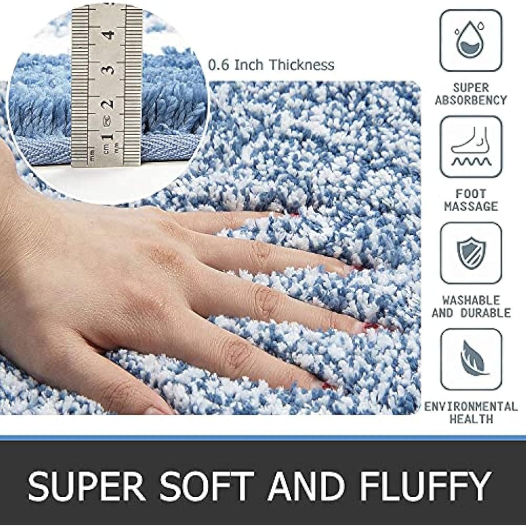 Pauwer 3-Piece Microfiber Bath Mat Set | Non-Slip Absorbent Rugs – Blue