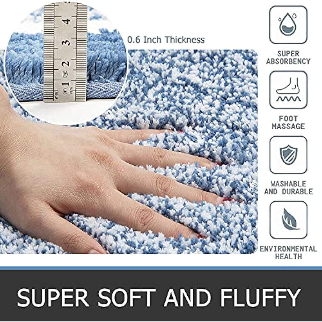 Pauwer 3-Piece Microfiber Bath Mat Set | Non-Slip Absorbent Rugs – Blue