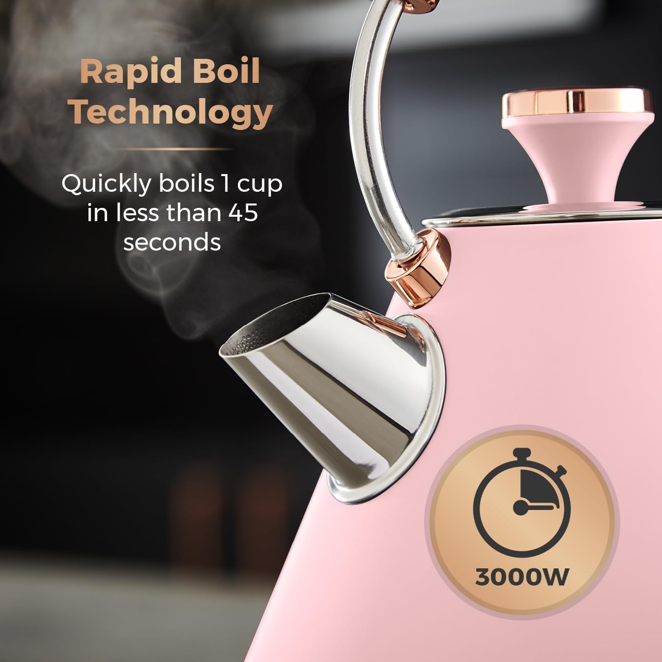 Tower Cavaletto Pyramid Kettle | 1.7L Rapid Boil | Pink & Rose Gold