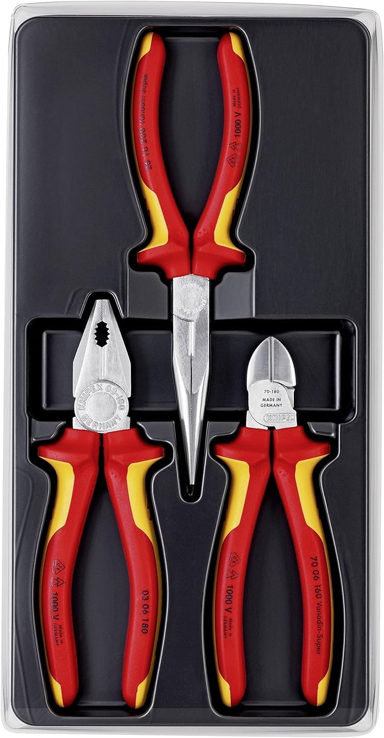 KNIPEX 3-Piece VDE Pliers Tool Set – 160mm to 200mm Electro Set
