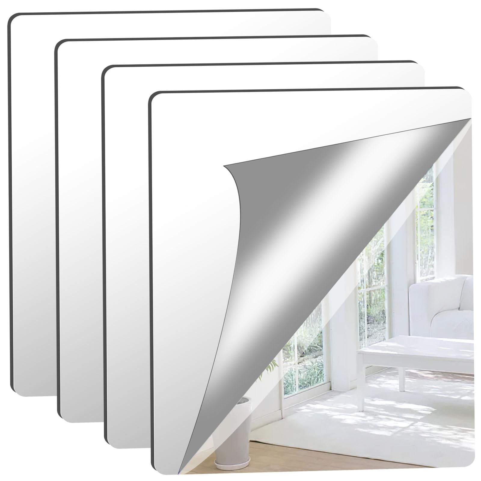 4-Pack Acrylic Adhesive Mirror Tiles - 50x60cm, 2mm Thick