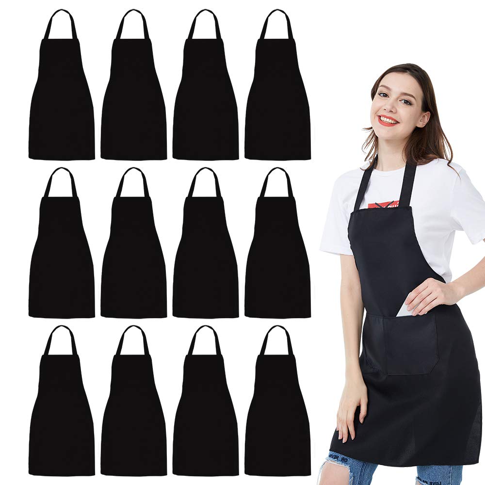 Nobondo 12 Pack Bib Apron – Unisex Black Polyester with 2 Pockets