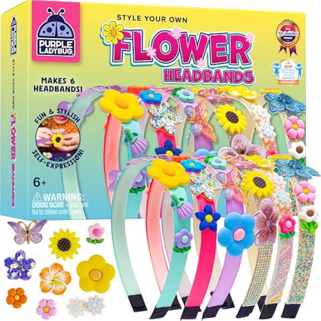 Purple Ladybug DIY Flower Headband Kit - 6pc Kids Craft Set for Girls