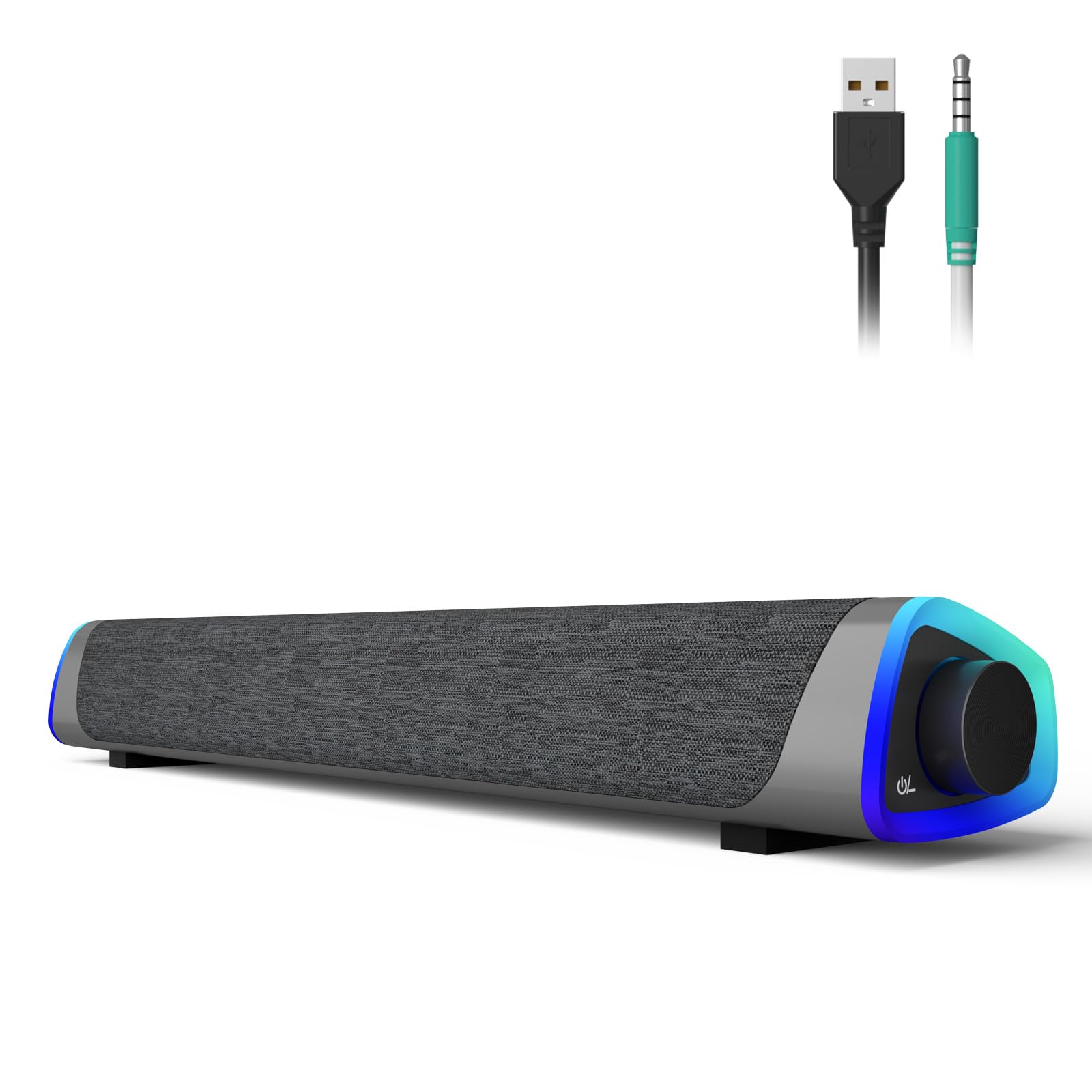 SOULION R30 Computer Speakers – LED Surround Sound Desktop Bar, Gray