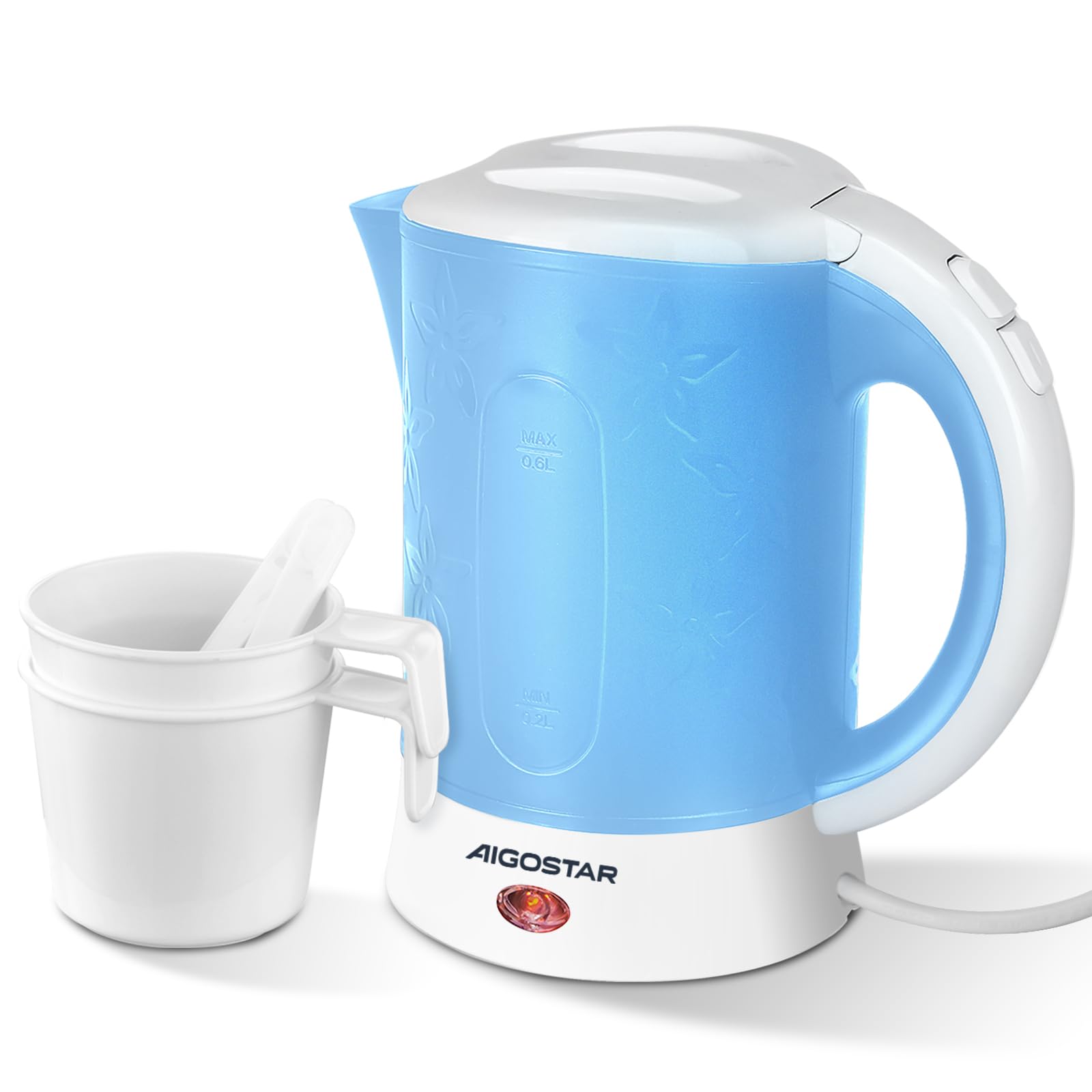 Aigostar Small Travel Electric Kettle - 0.6L Portable Mini Kettle, Blue