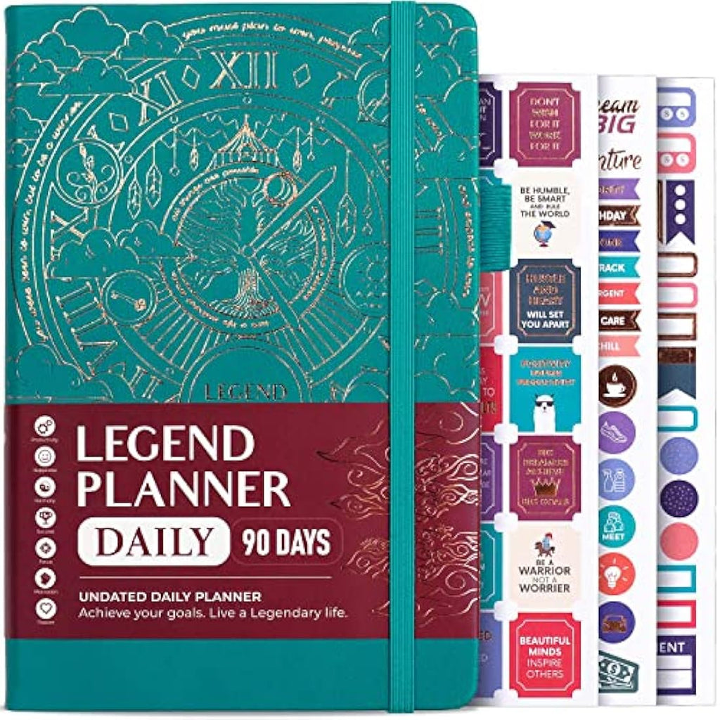 Legend Planner Undated Daily Organizer - A5 Productivity Journal, Viridian Green