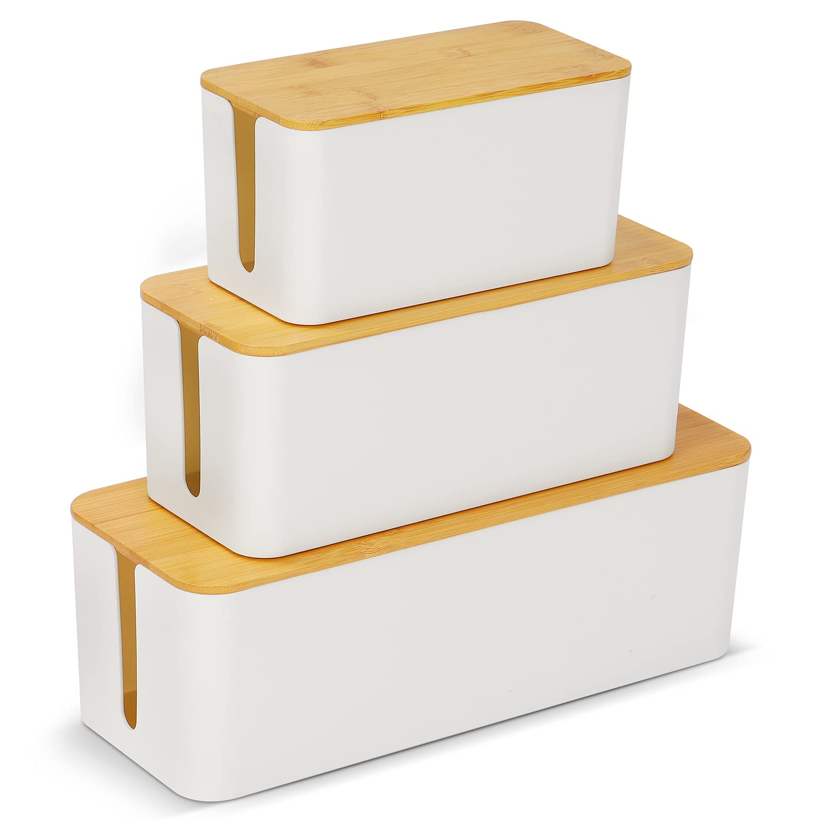 Jolof Store Cable Tidy Box – 3 Pack Wire Management with Bamboo Lid