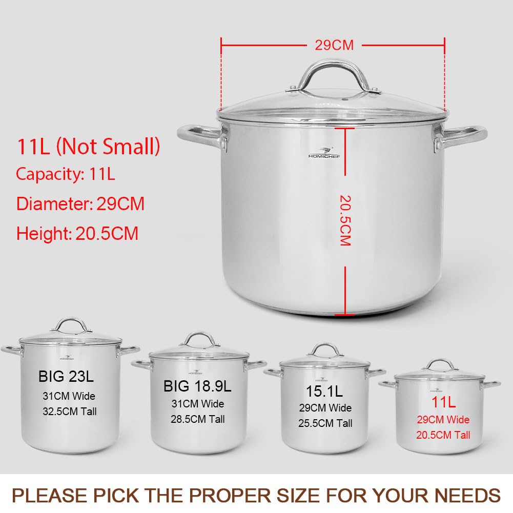 HOMICHEF 12QT Nickel Free Stainless Steel Stock Pot with Glass Lid