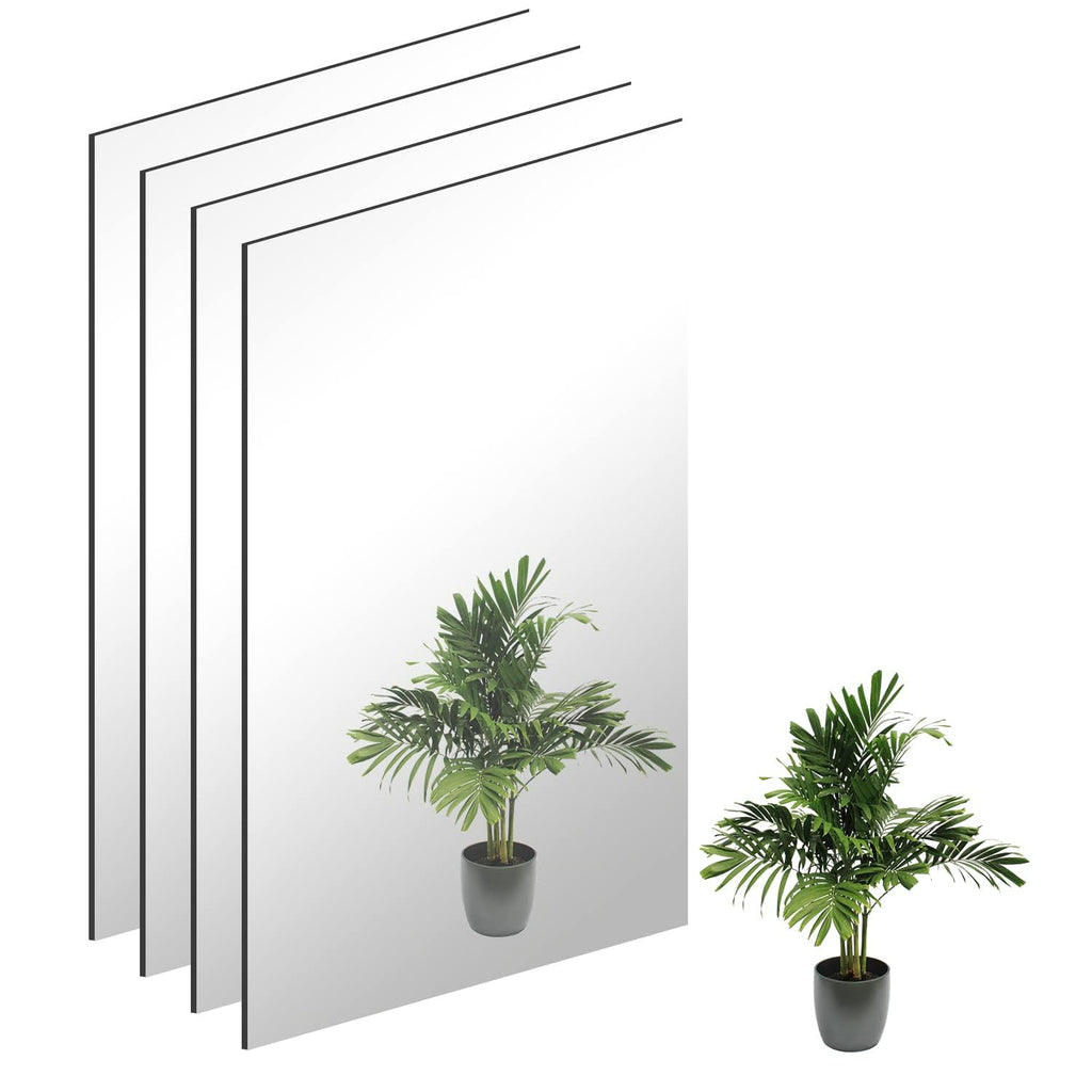 TSKDKIT 4Pcs Frameless Wall Mirror Tiles – 16x12in Self Adhesive Glass