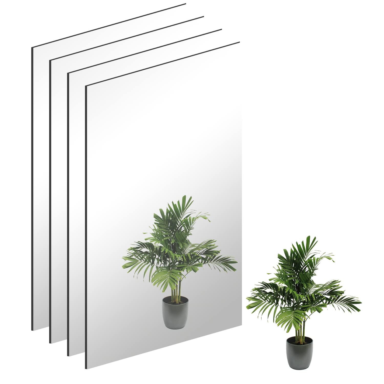 TSKDKIT 4Pcs Frameless Wall Mirror Tiles – 16x12in Self Adhesive Glass