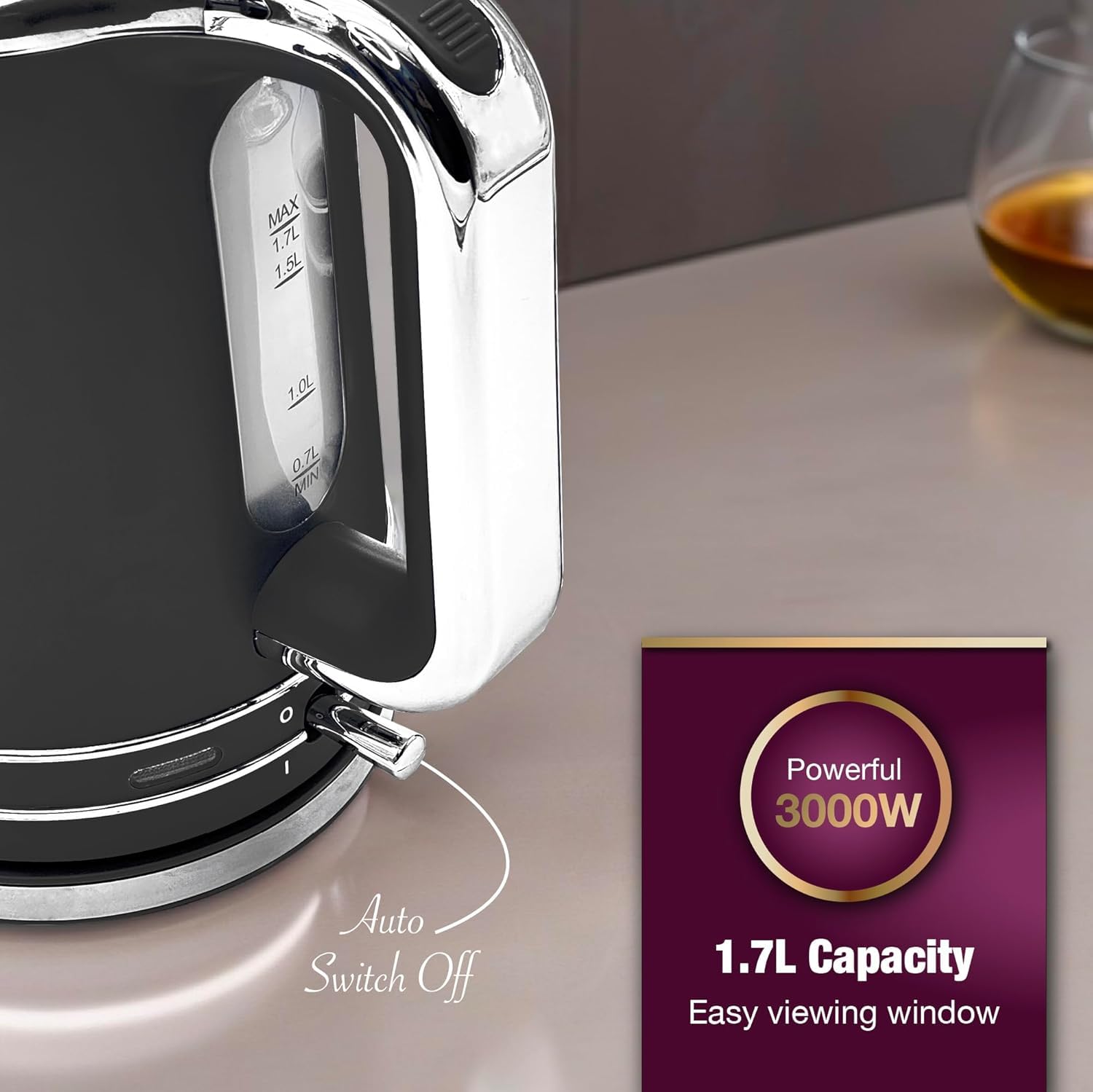 Andrew James Lumiglo Electric Kettle | 1.7L Rapid Boil Cordless - Black