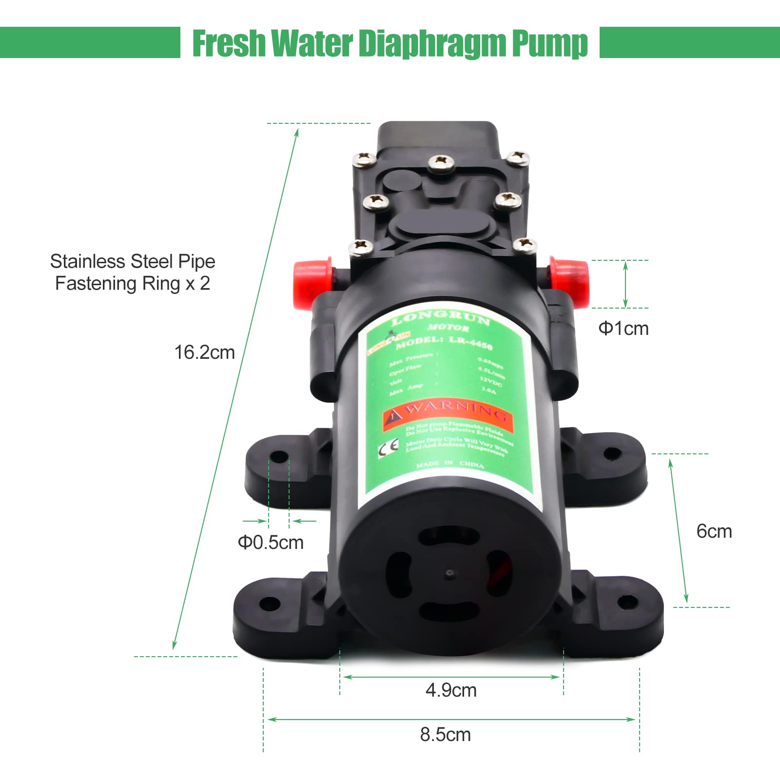 LONGRUN 12V Diaphragm Water Pump | 85 PSI Self Priming Caravan Pump