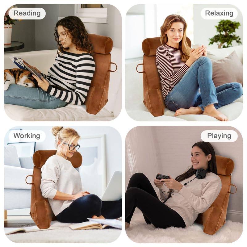 Mingfuxin Reading Pillow | Velvet Bed Backrest with Neck and Arm Support