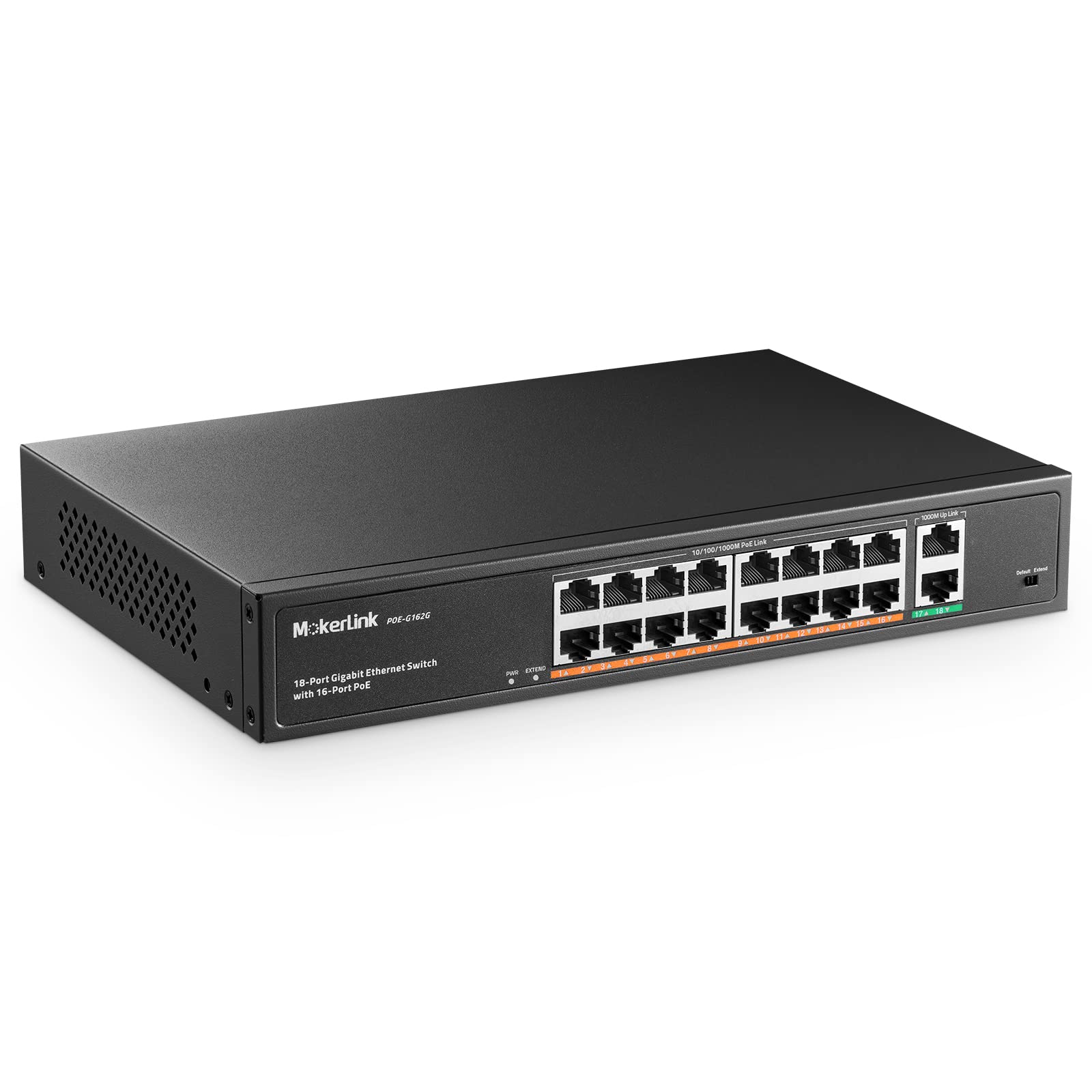 MokerLink 16 Port Gigabit PoE Switch | 250W Rackmount Unmanaged Ethernet