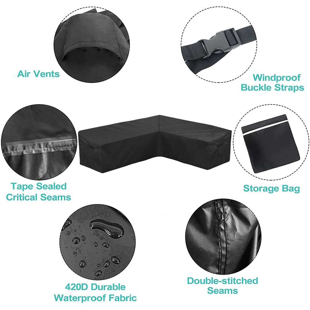 Skyour L-Shaped Patio Sofa Cover – Heavy Duty 420D Oxford Waterproof Cover