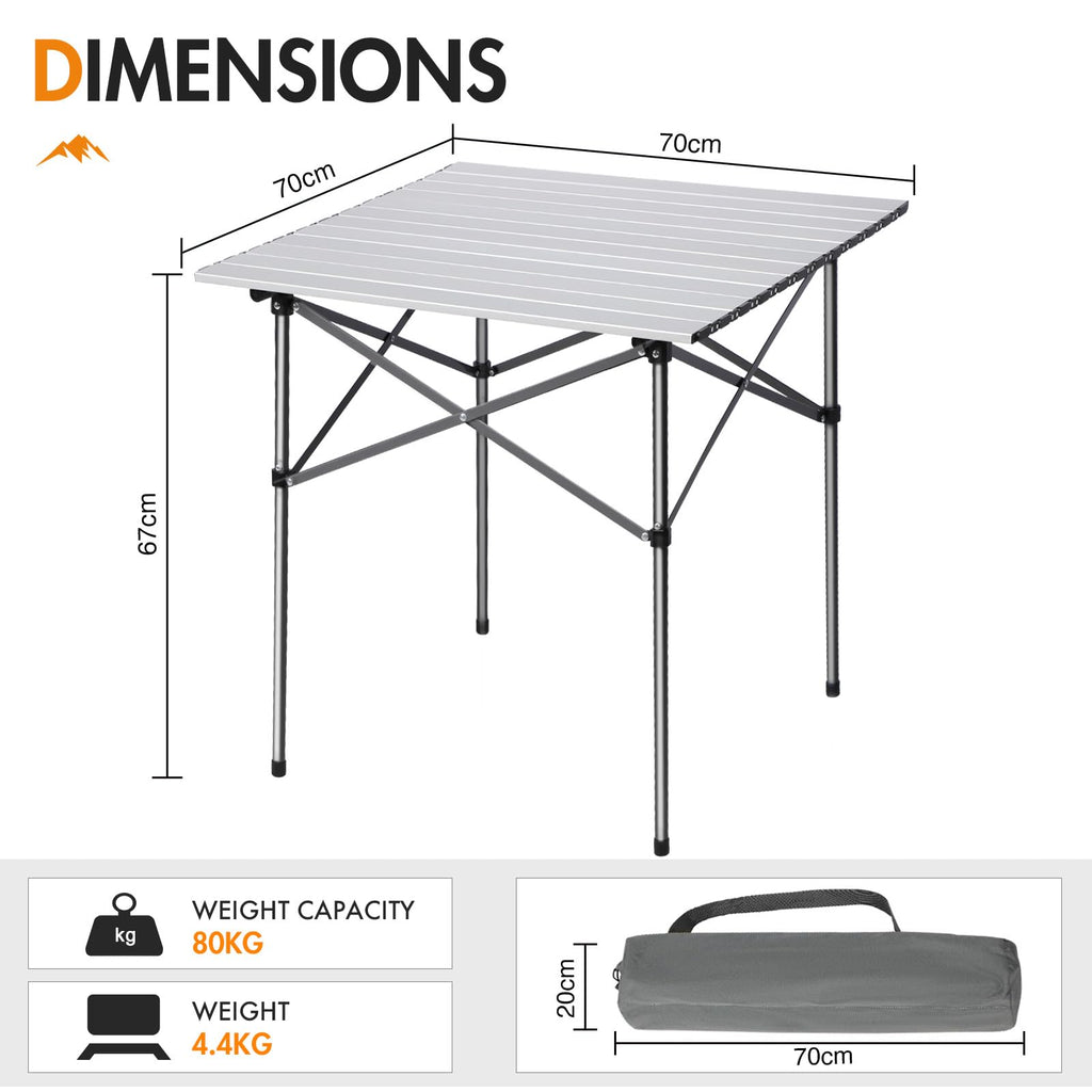 Portal Aluminum Folding Camping Table | 4 Person Square Roll Up Top