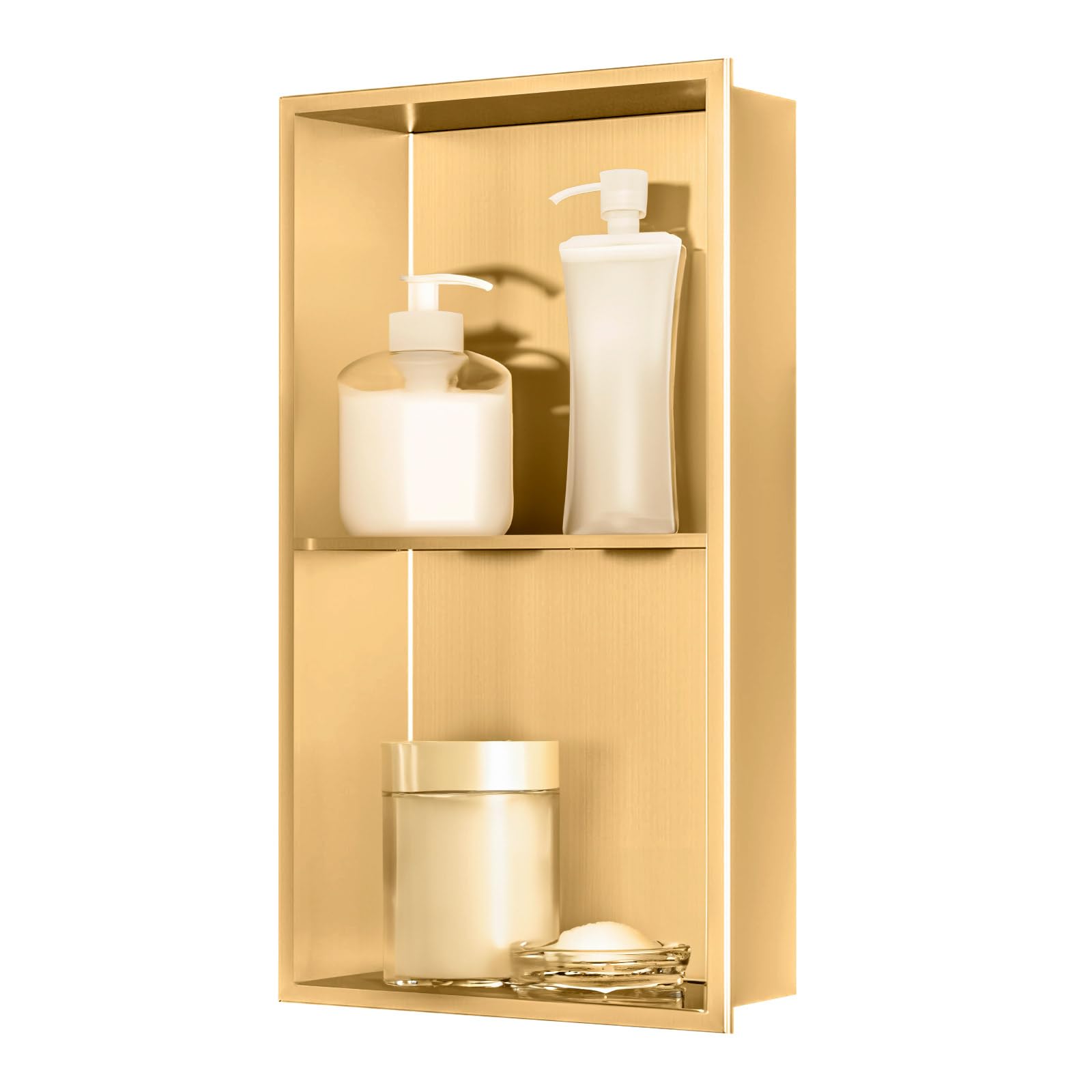 Sunrik Gold Stainless Steel Double Layer Recessed Shower Niche – 60x30cm