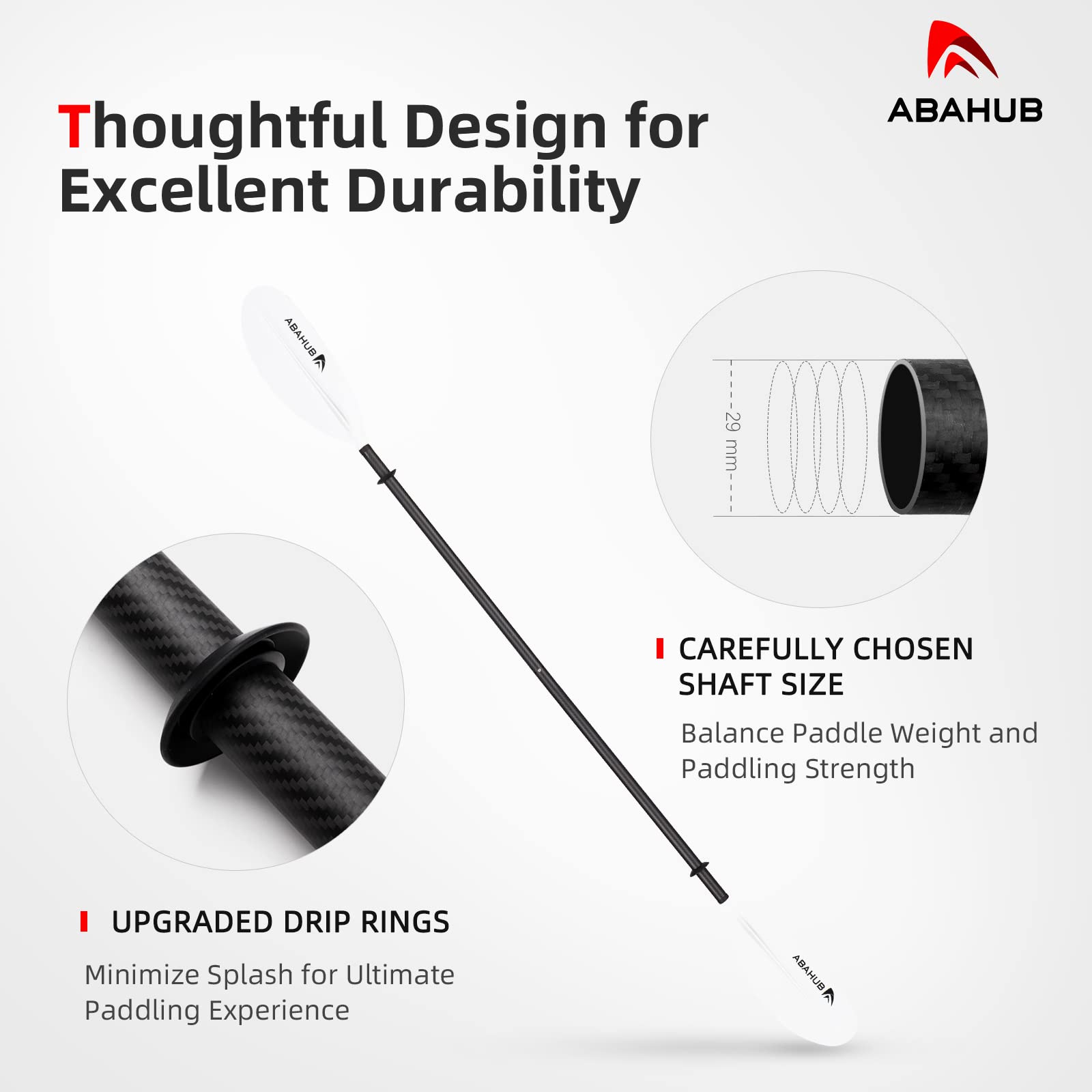 Abahub Carbon Fiber Kayak Paddle – 90.5 Inch Lightweight Oar with Leash