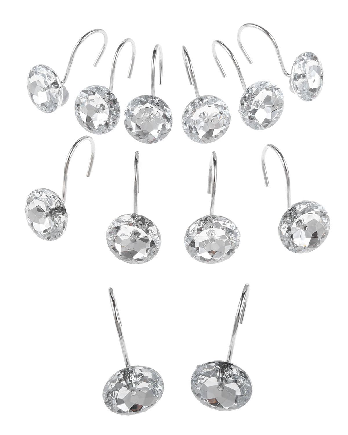 Crystal Rhinestone Shower Curtain Hooks – 12pc Metal Rings