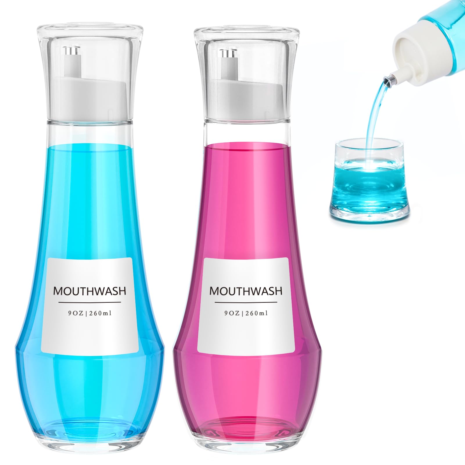 HOFORIFE 2-Pack Glass Mouthwash Dispenser | 9oz Leak-Proof Refillable Bottle