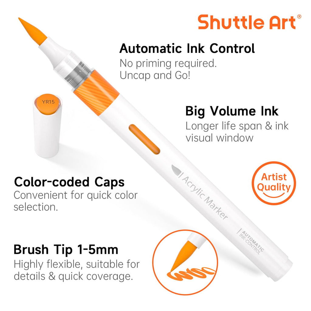Shuttle Art 60 Colors Acrylic Paint Pens – Brush Tip Markers for Rock Painting