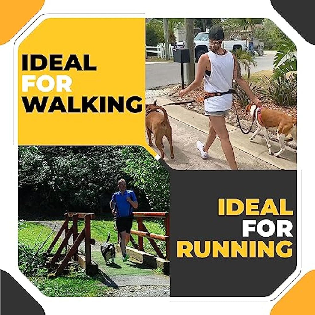 Barkswell Hands Free Double Dog Lead | Reflective Running Belt for 2 Dogs