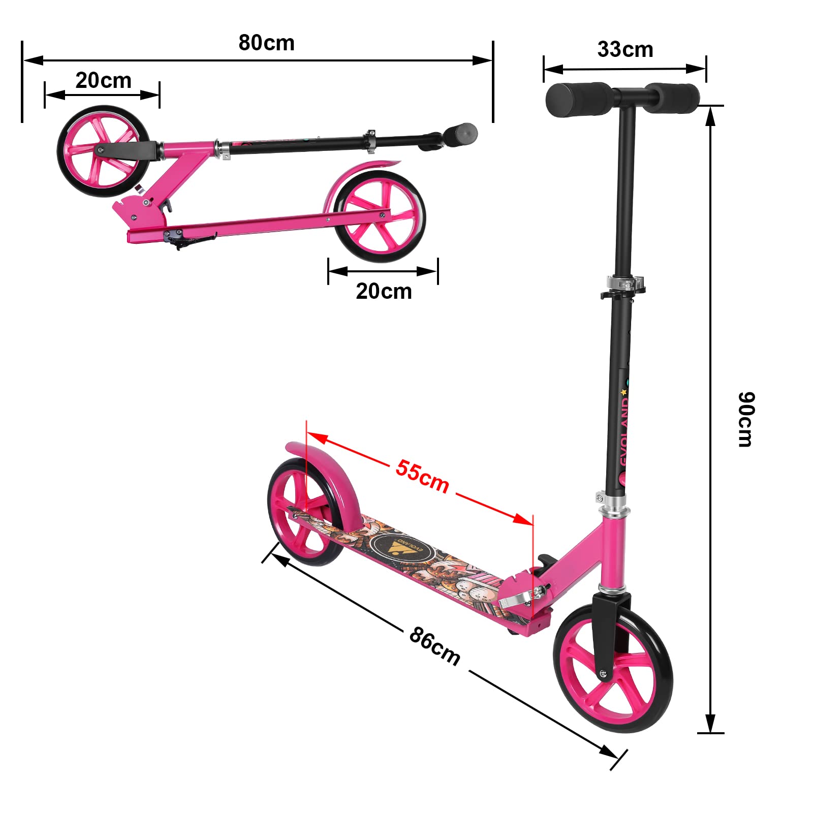 EVOLAND Foldable Kick Scooter – Adjustable 2-Wheel Scooter for Kids & Teens