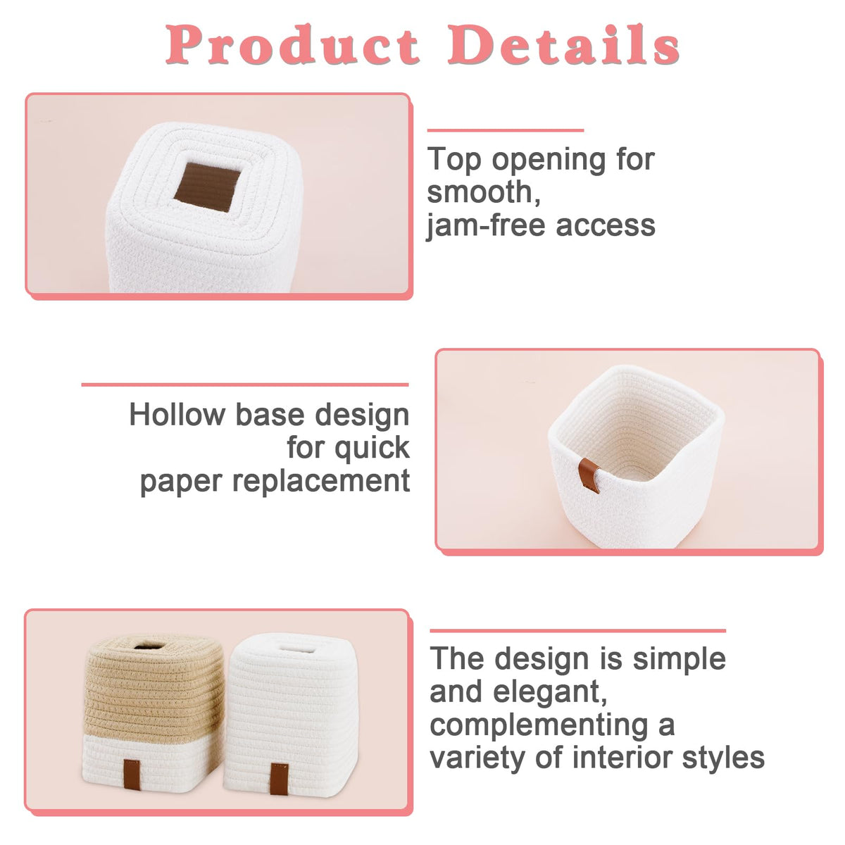 SHILIPAIJC 2pcs Cotton Tissue Box Holder, Square Tissue Box Cover - image 3