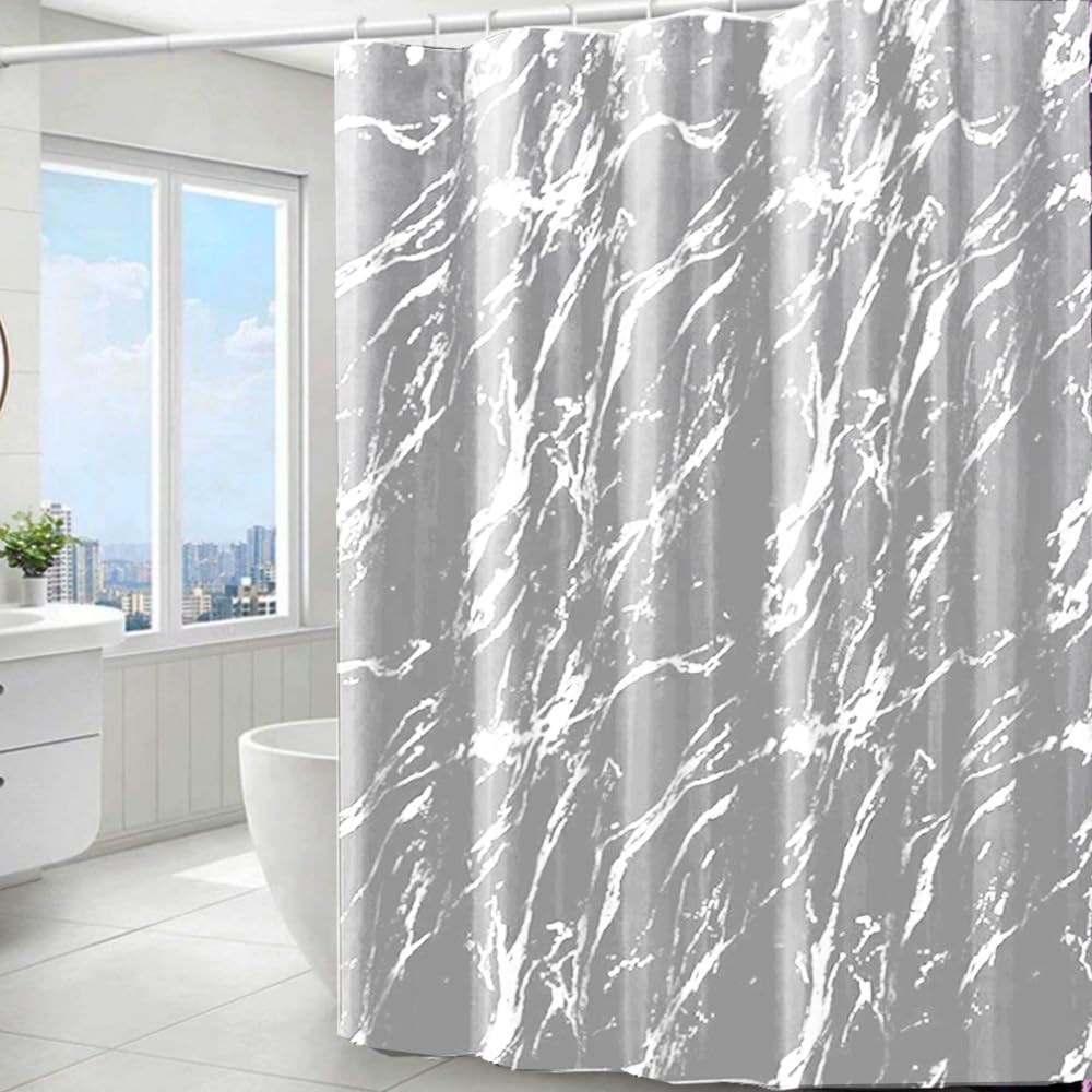 Jolof Store Grey Marble Shower Curtain | 180x180cm Waterproof Polyester
