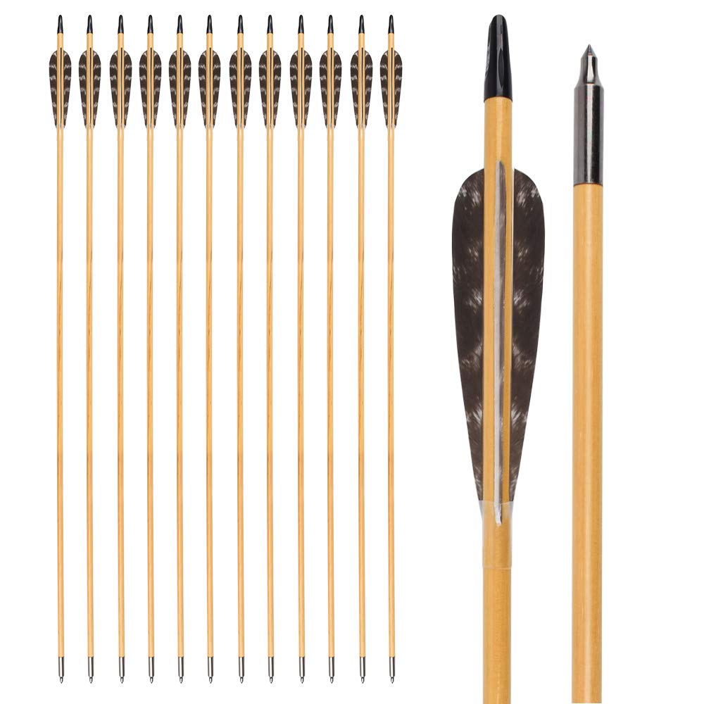 30" Wooden Hunting Arrows | 4" Turkey Feathers | Pack of 12