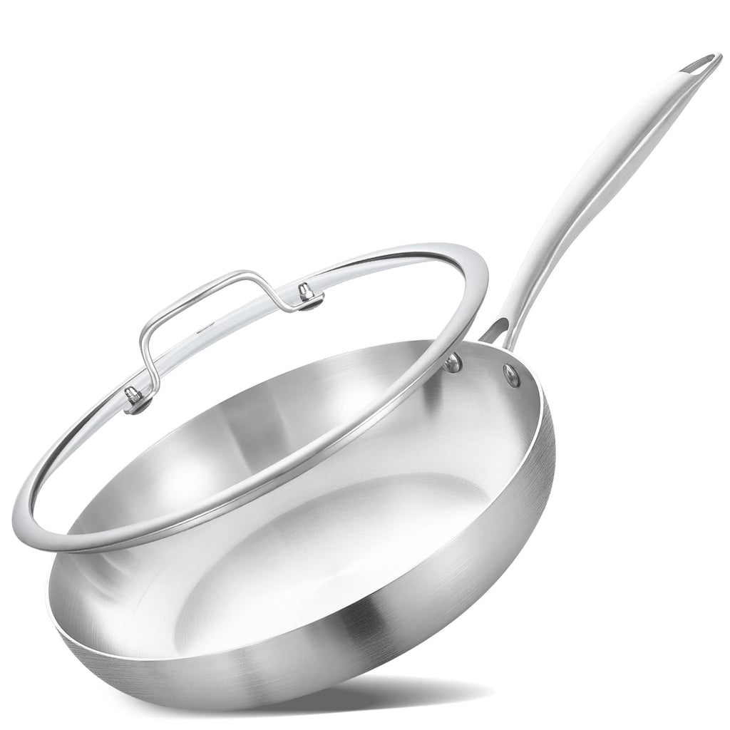 Inqibee 22cm Tri-Ply Stainless Steel Frying Pan with Lid | Induction Skillet