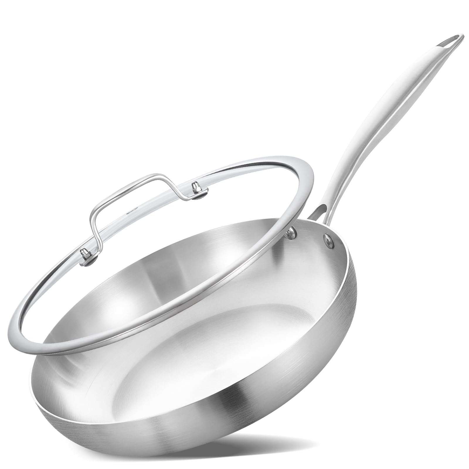 Inqibee 22cm Tri-Ply Stainless Steel Frying Pan with Lid | Induction Skillet