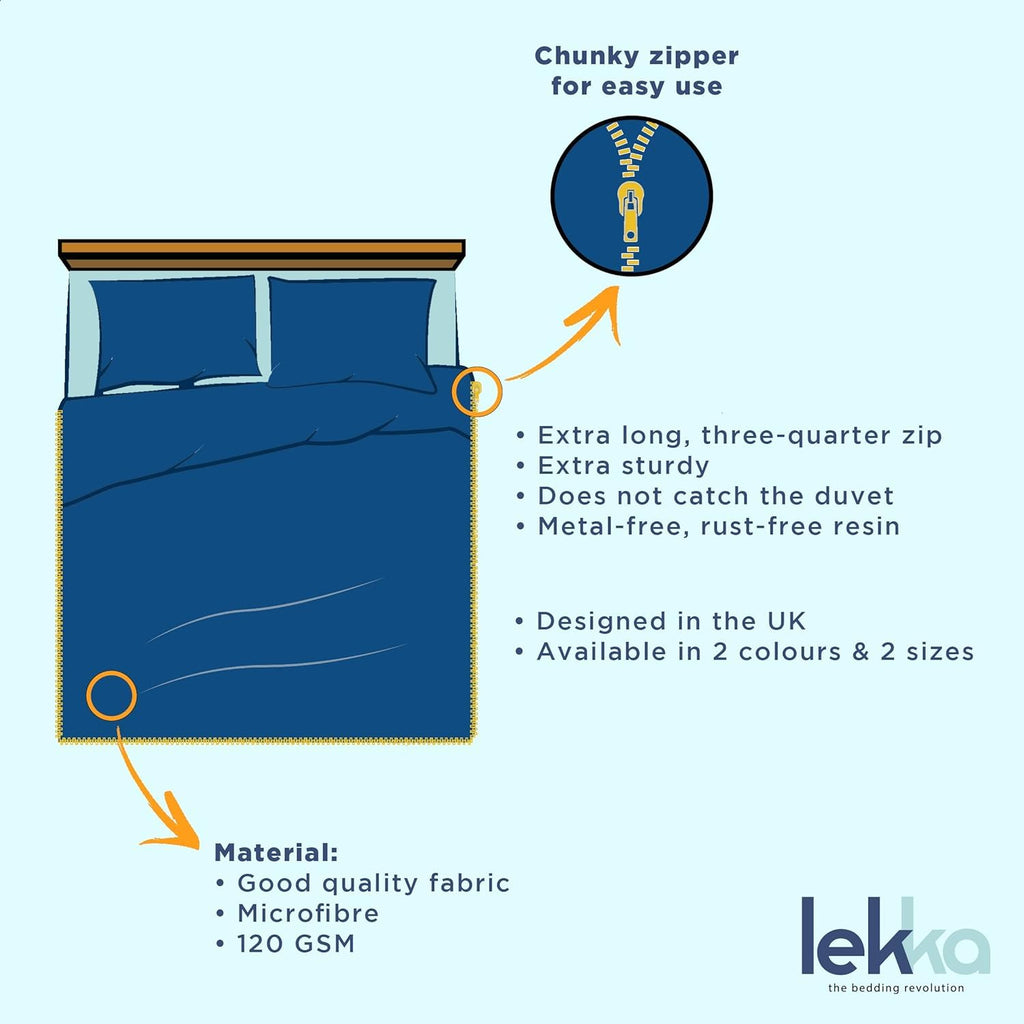 lekka Double Duvet Cover Set – White Easy-Iron Zip-Around Bedding