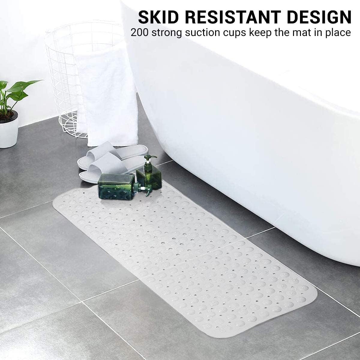 ADOV Bath Mat Non Slip, 70x38 cm Extra Long Shower Mat Anti Mould, Bathroom Bathtub Mats for Tub, Strong Suction Cups and Drain Holes - image 4