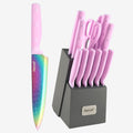 hecef Rainbow Titanium Knife Set with Block – Stainless Steel 6-Piece
