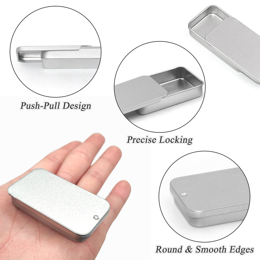 SYEYCW 6 Pcs Small Tins, Rectangular Tin with Slider Lid, Metal Tin Box Container, 50 × 25 × 10mm Portable Metal Holder - image 4