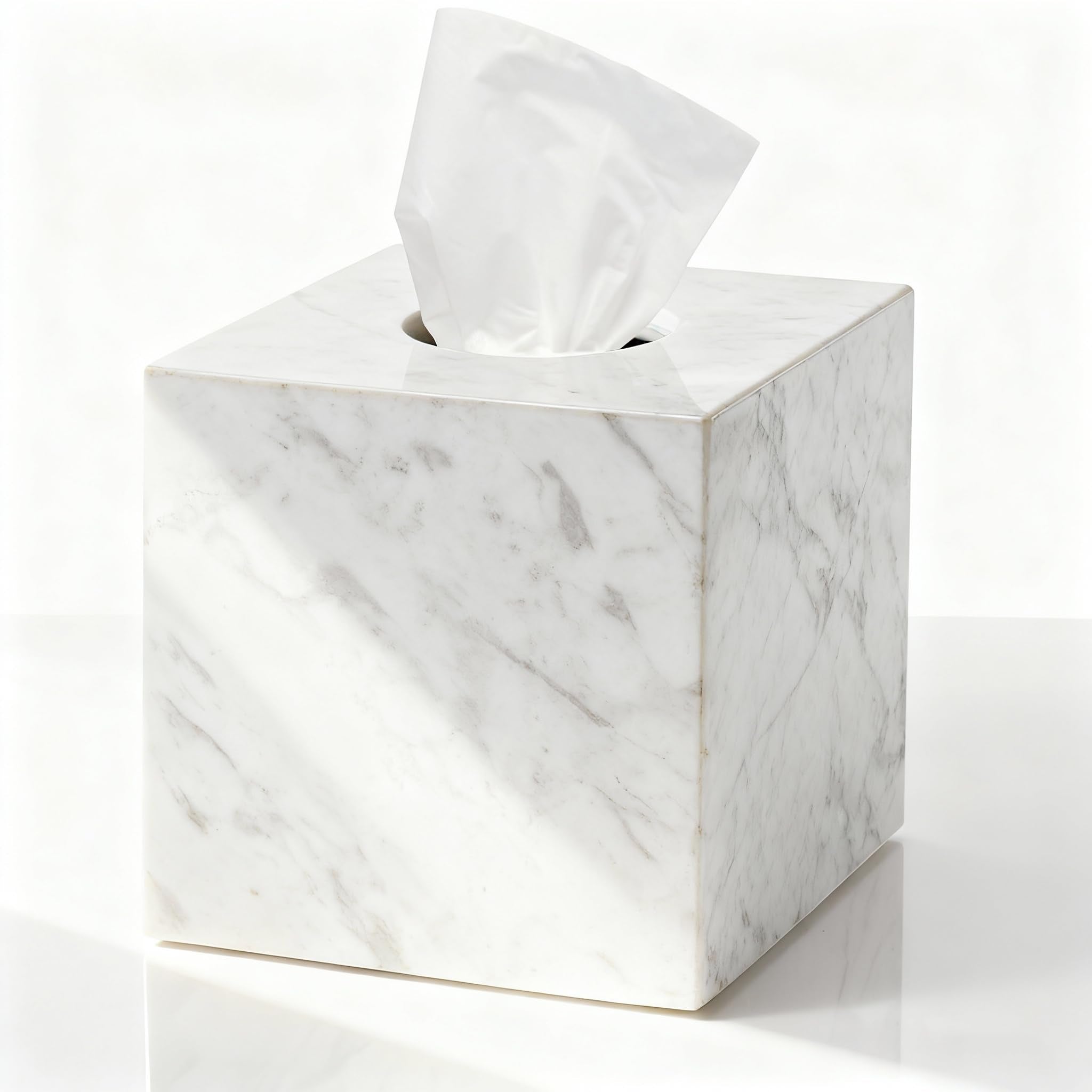 Jolof Store White Marble Tissue Box Holder – Square Cube Cover