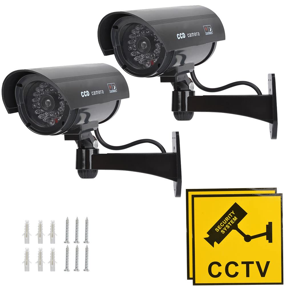 TIMESETL 2-Pack Dummy Security Camera | Waterproof Bullet with LED