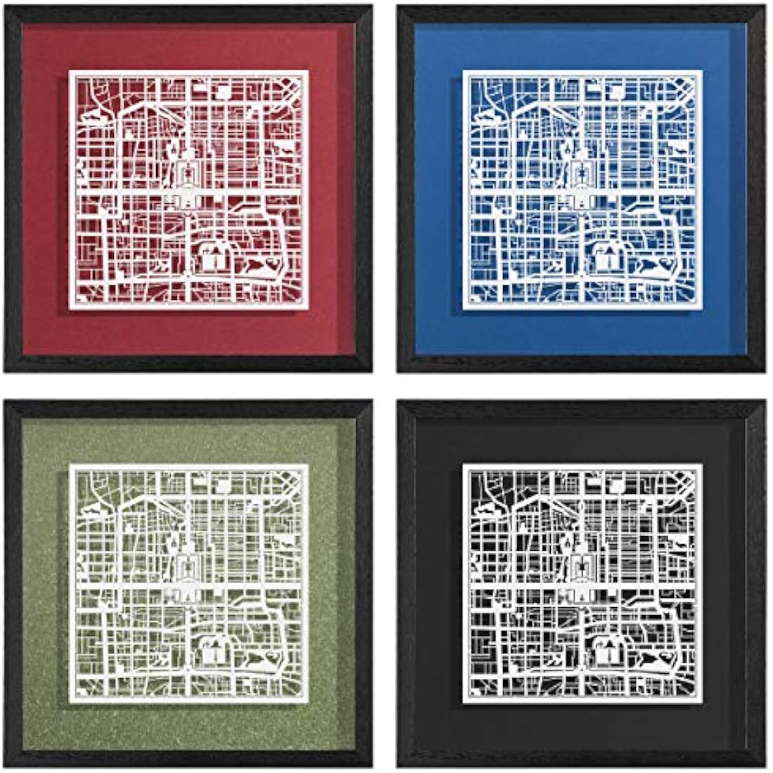 Beijing Paper Cut Map Art -  Framed 9x9 Wall Decor