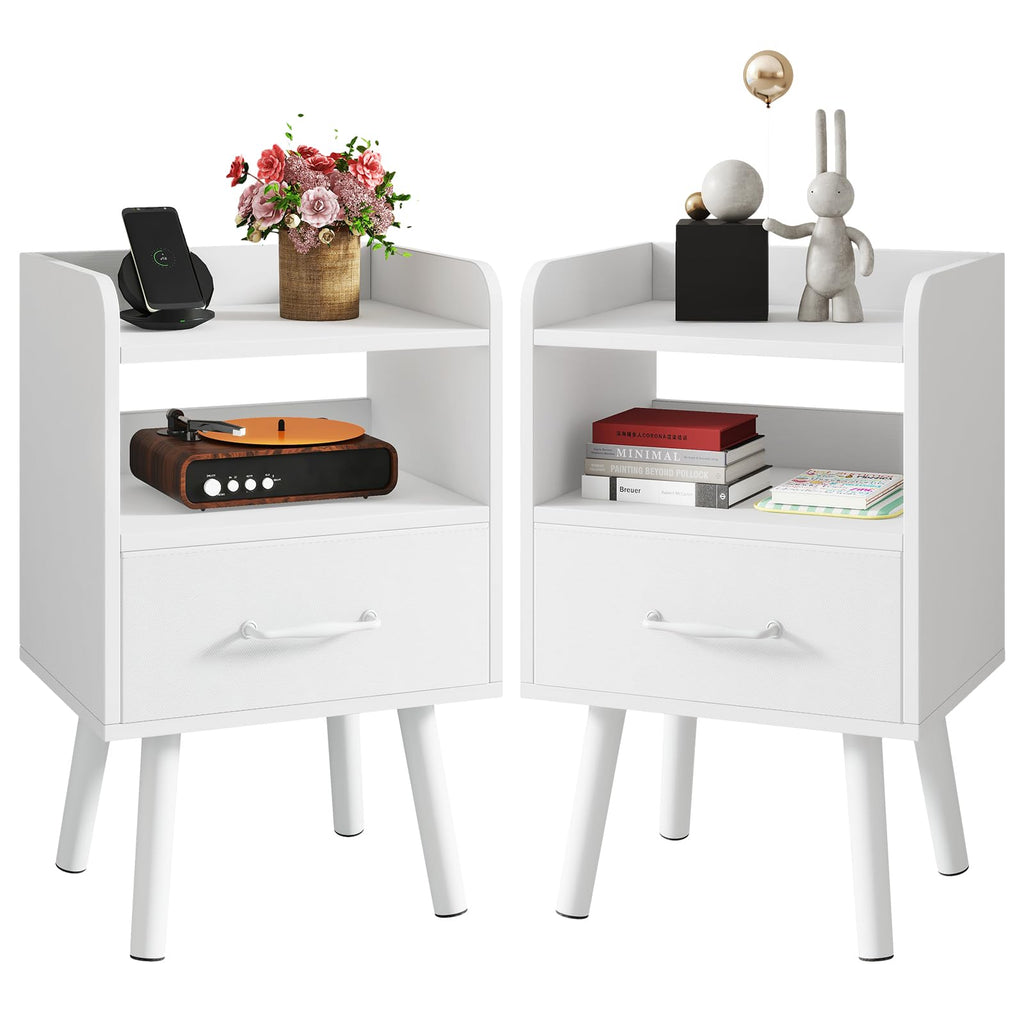 YMYNY Bedside Table Set of 2, Nightstand, Side Table, Wooden Sofa End Table with Fabric Drawer, Open Shelf, Solid Wood Legs, 39x29x63 cm, for Bedroom - image 1